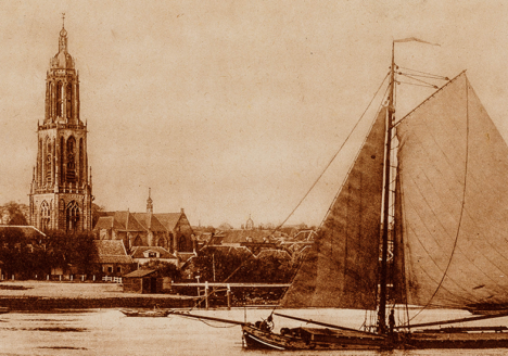 Standaard afbeelding voor een agenda item met het RAZU-logo over een oude sepia-kleurige foto van Rhenen
