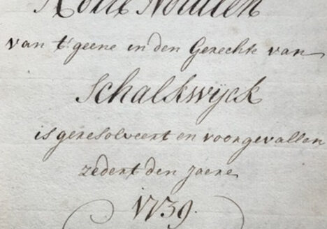 Voorbeeld van een voorblad uit de gemeenteraadsnotulen van Schalkwijk