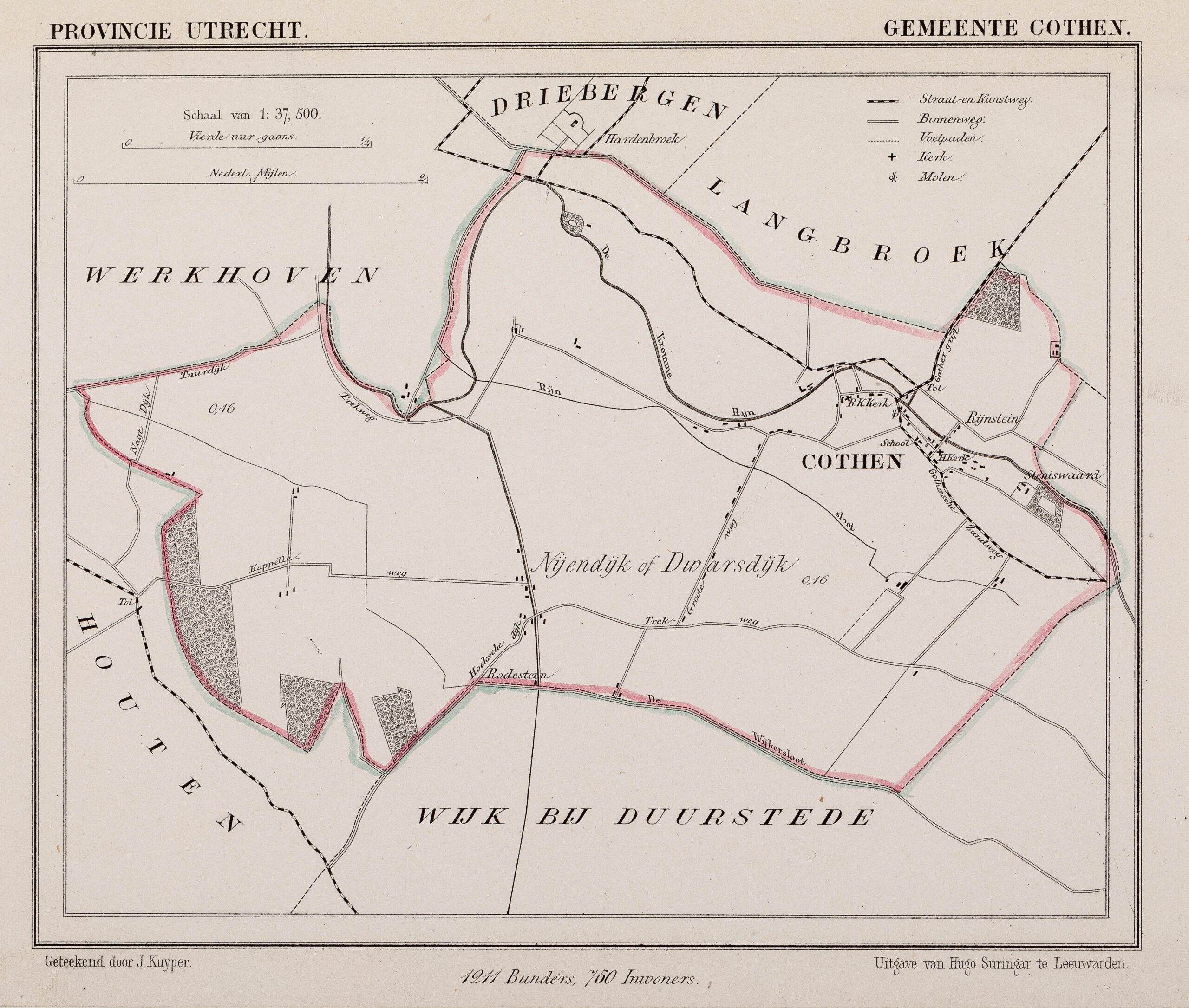 Plattegrond van de gemeente Cothen, 1871