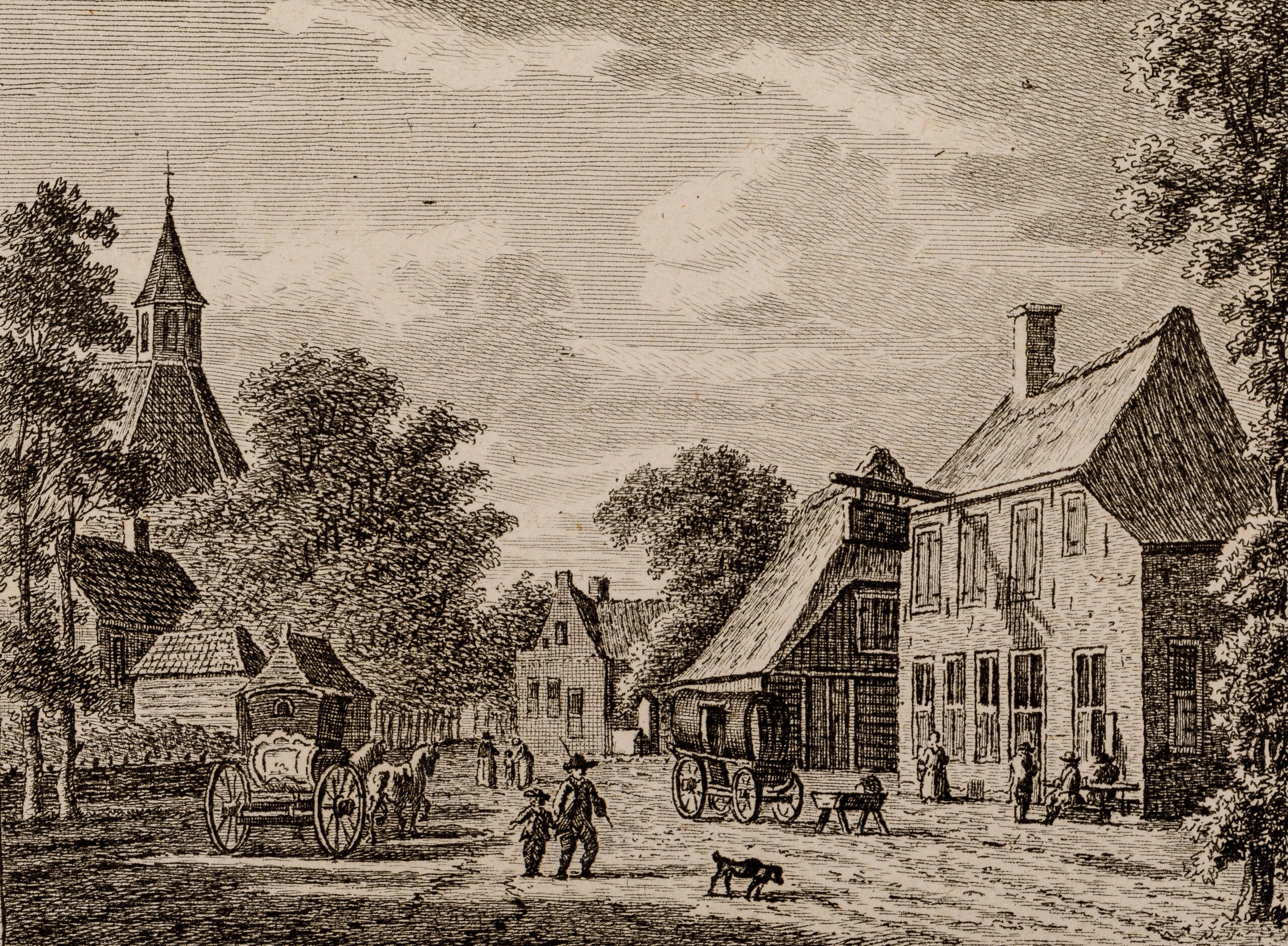 Gezicht in het dorp Driebergen met links de St.-Catharinakapel en rechts het logement De Prins van Oranje. Cat.nr. 31173