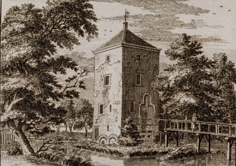 Gezicht op huis Weerdesteyn met gracht en houten toegangsbrug 1740-1750. Cat.nr. 35435
