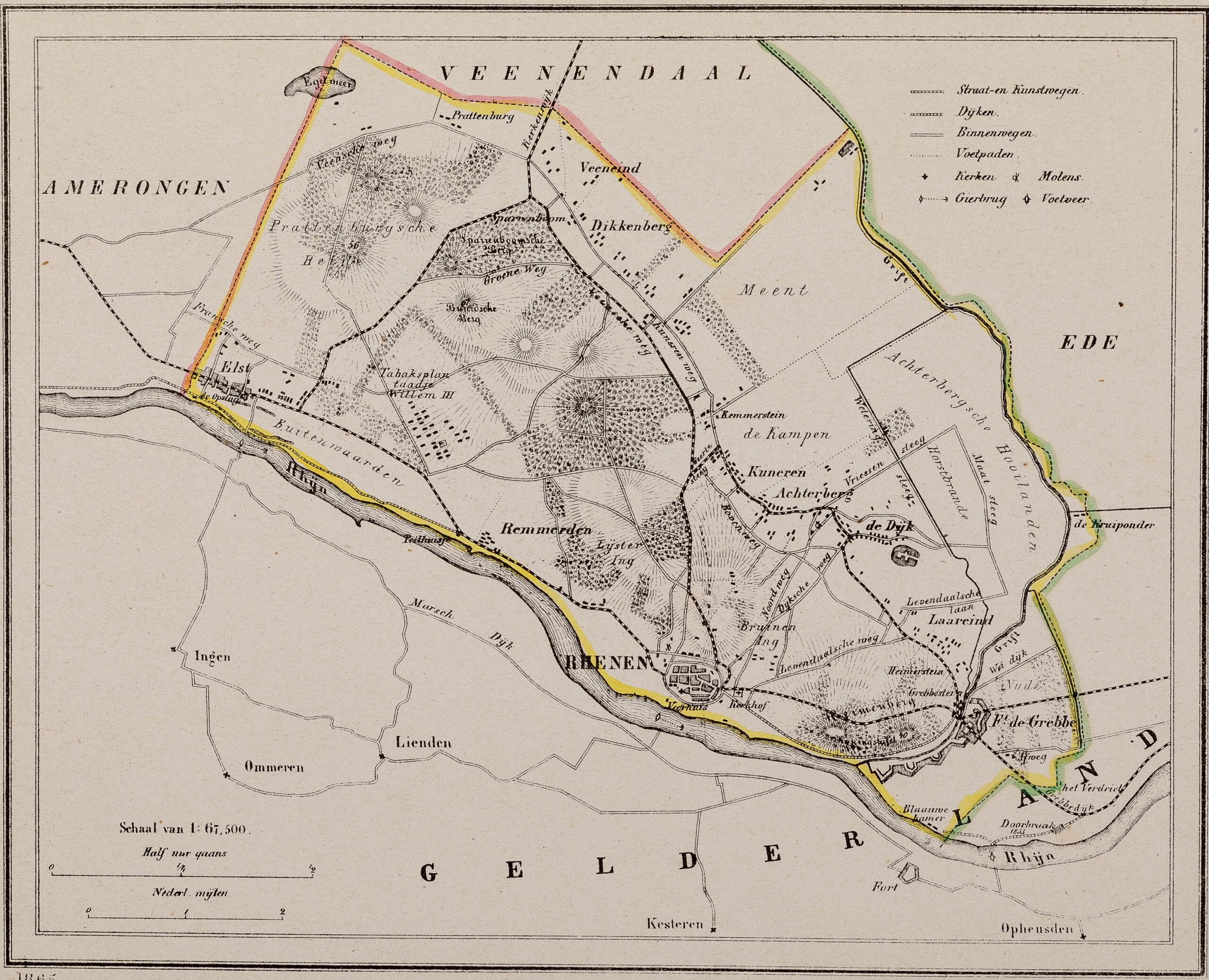 Kaart gemeente Rhenen 1865. Cat.nr. 110182