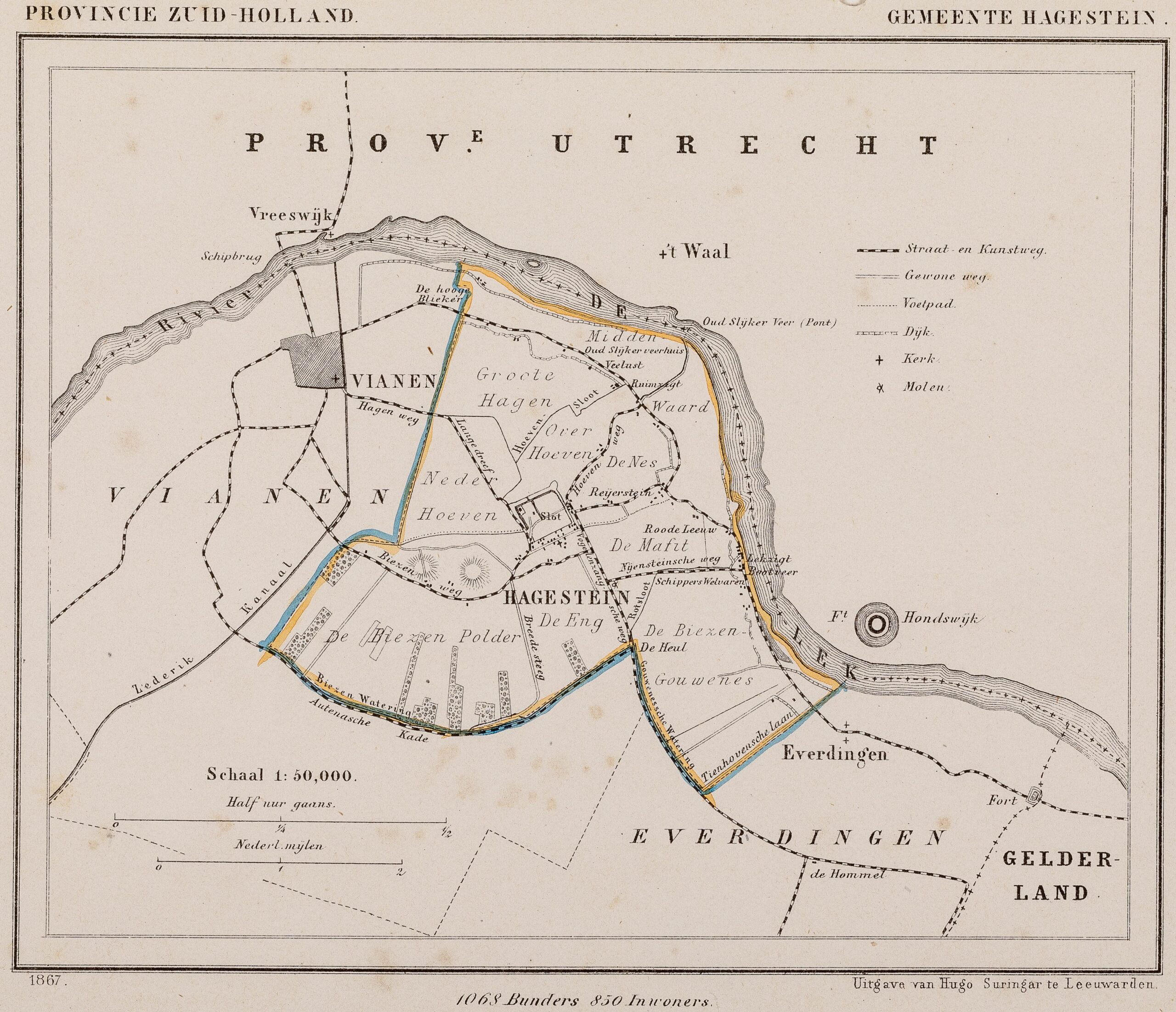 Kaart van de gemeente Hagestein, 1867. Cat.nr. 90573