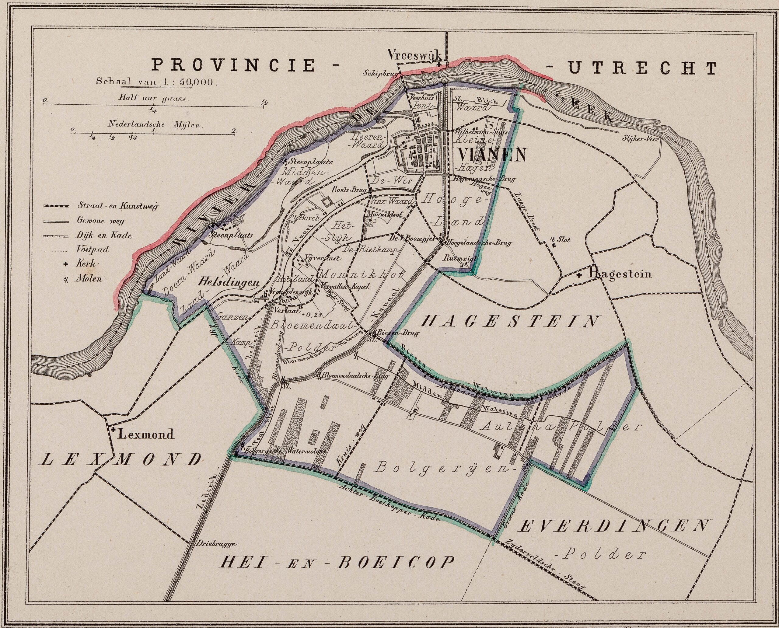 Kaart van de gemeente Vianen 1869. Cat.nr. 90576