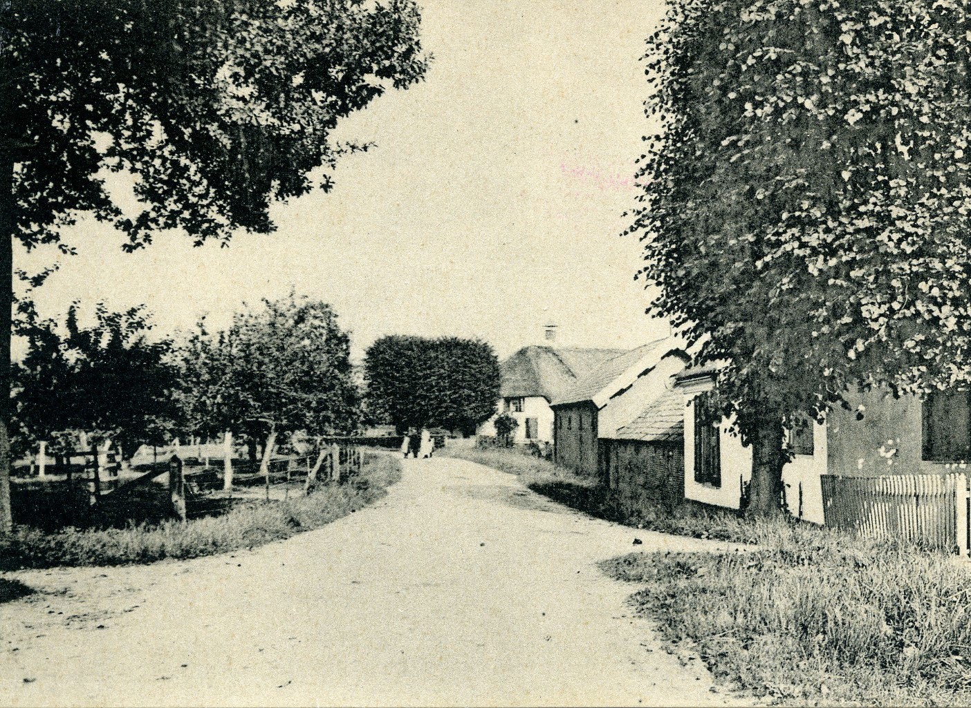 Vechten, de weg naar Bunnik. Rechts schuren en boerderij De Prins 1900. Cat.nr. 57334